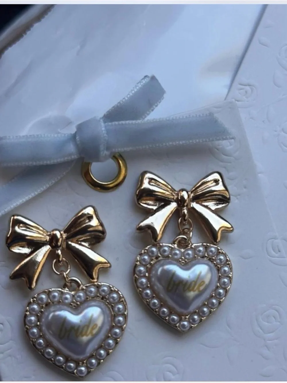 Bridal Bow Heart Pearl Drop Earrings – Gold Silver Bundle 2 Pairs